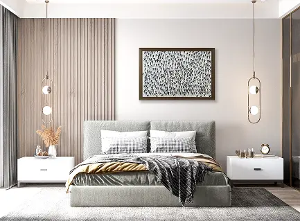 Modernes Schlafzimmer mit Kunstwerk