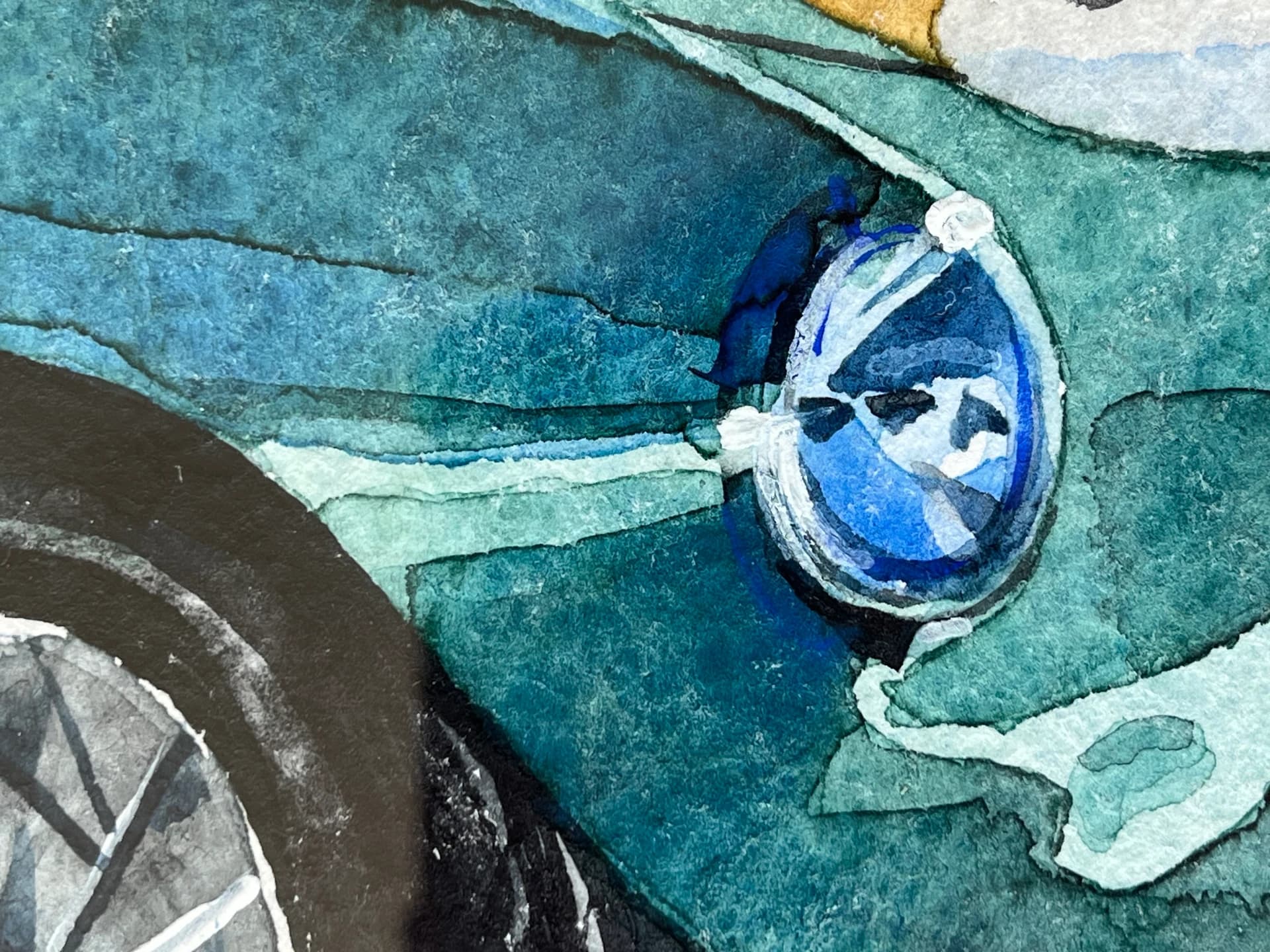 Eine Detail-Nahaufnahme eines Kunstwerks, die seine Textur zeigt.