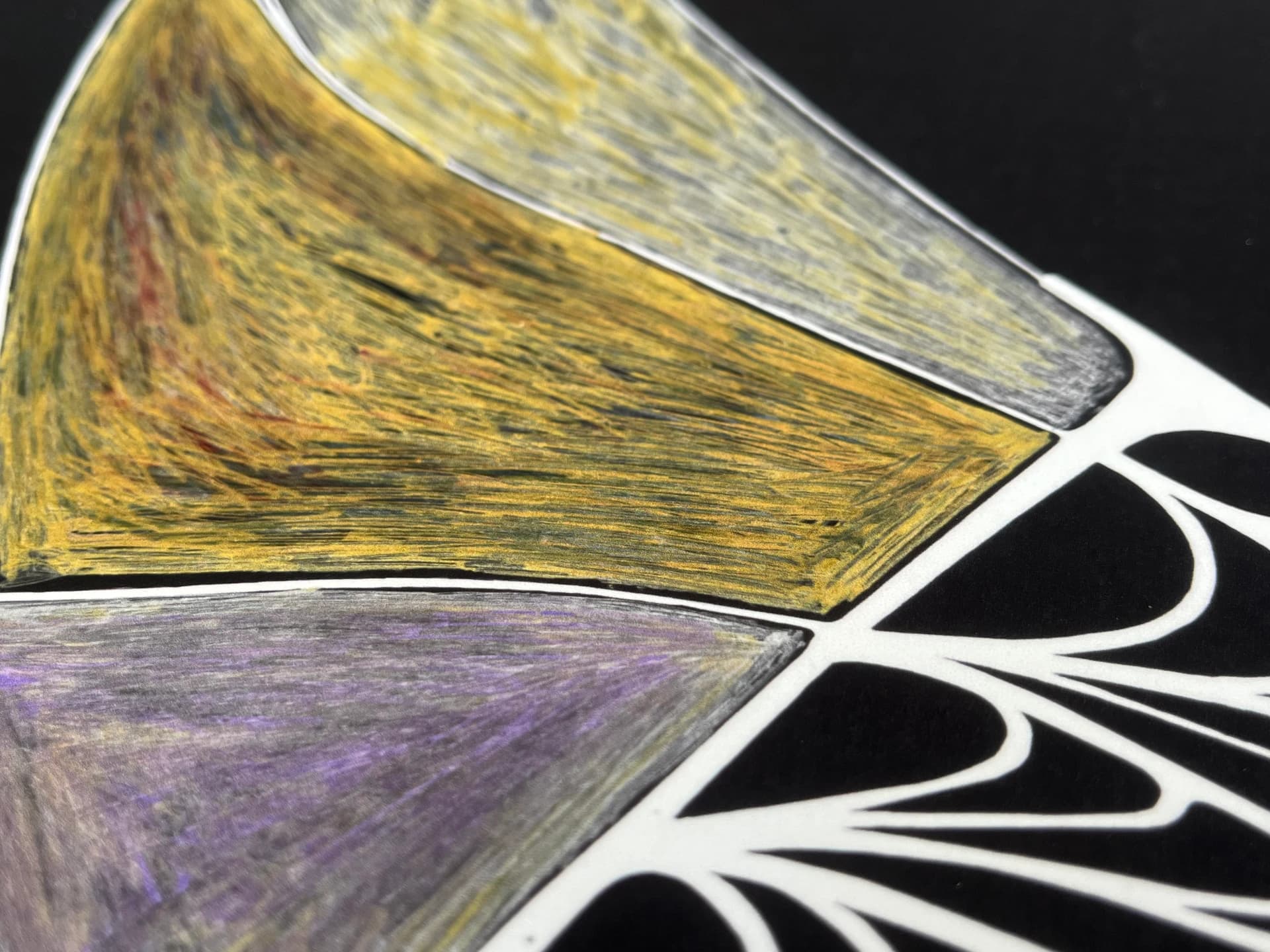 Eine Detail-Nahaufnahme eines Kunstwerks, die seine Textur zeigt.
