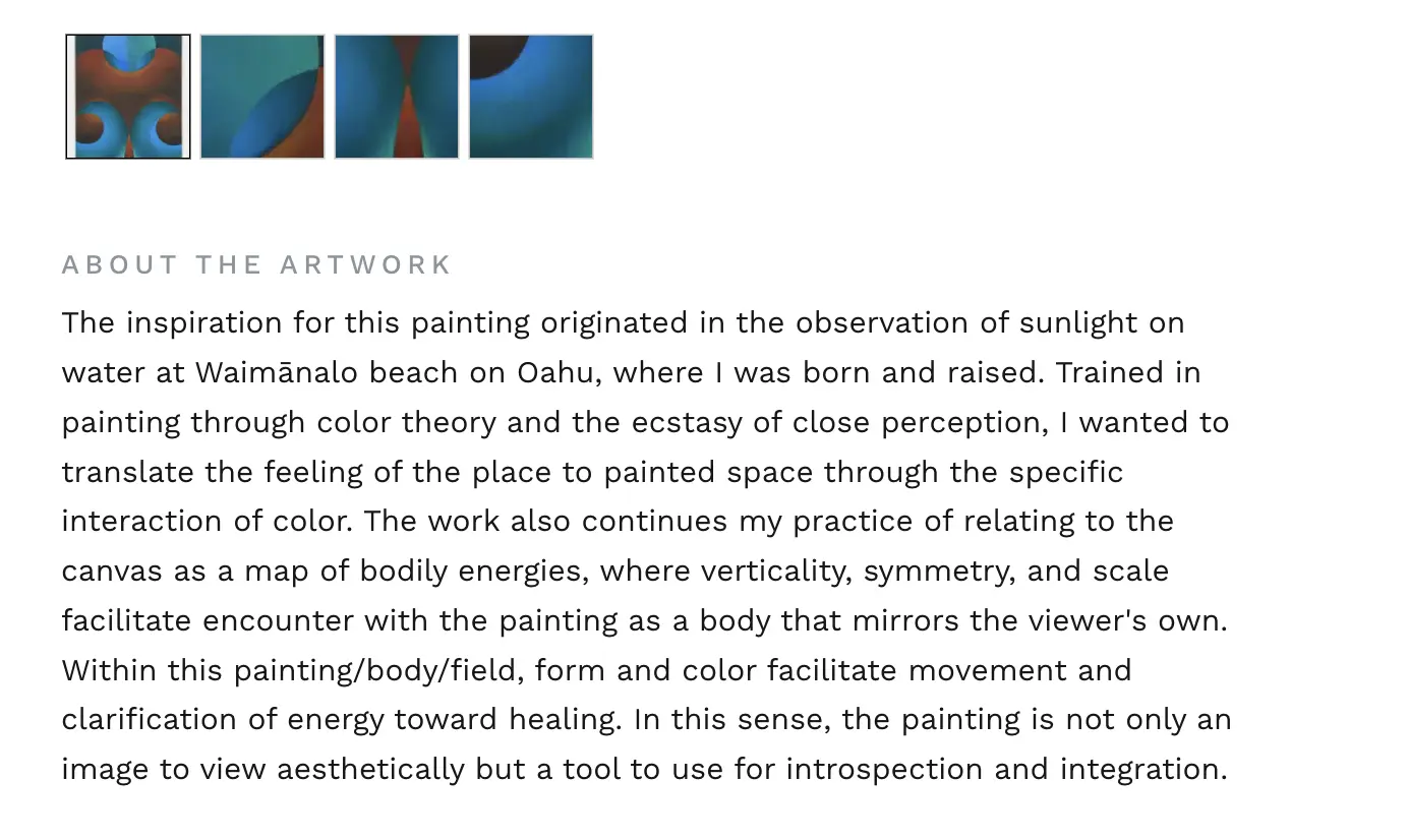 The PickArt artwork description for Wave Forms in Blue and Green (Waimānalo Beach) by Libby Hoffenberg